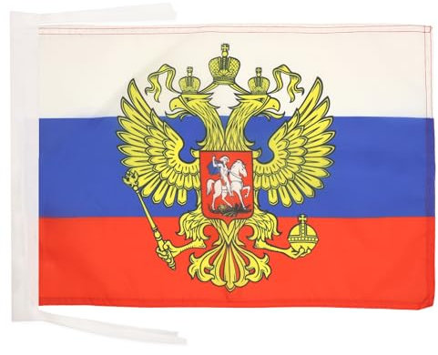 AZ FLAG - Drapeau Russie avec aigle - 45x30 cm - Pavillon Russe 100% Polyester Avec Deux Cordelettes - 20g