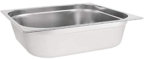 Vogue Stainless Steel 2/3 Gastronorm Tray 150 mm Deep, Silver, Capacity: 13 Litre, 2/3 GN Gastronorm Pan, Food Safe Steel, Stackable, Lid Sold Separately, K814