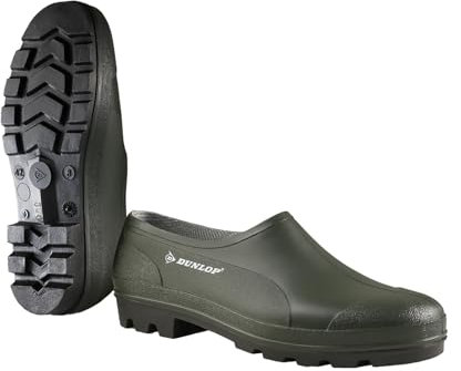 Dunlop Bicolour - Unisexo Seguridad Obstruir Sin Cordones Protector Zapatos, Oscuro Verde, Impermeable y Químico Resistente PVC Trabajar Botas para Exterior, Jardinería y Granja Trabajar - EU44, UK10
