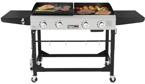 Royal Gourmet GD401 Portable Propane Gas Grill and Griddle Combo with Side Table | 4-Burner, Folding Legs,Versatile, Outdoor | Black 66 Inch