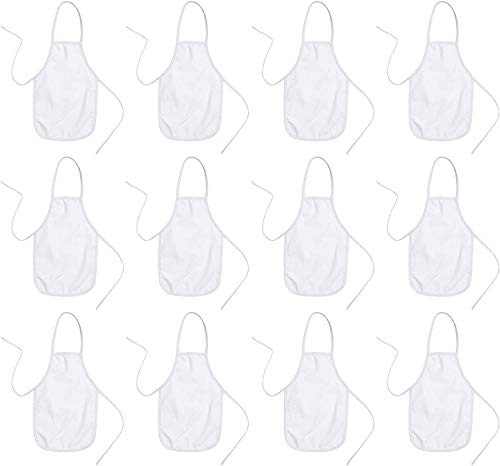 BUMBLE CRAFTS Kids Apron - Pack of 12 | Canvas - Natural Cotton | Bulk Toddler Craft Aprons for Ages 5 & Under | Small White (12.5” x 19”)