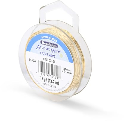 Artistic Wire Silver Plated Tarnish Resistant Colored Copper Craft Wire, Gold, 24 Gauge, 15 yd
