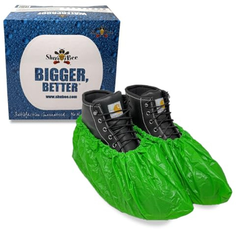 ShuBee Waterproof Shoe & Boot Covers Slip-Resistant Disposable for Plumbing Construction Floor Protection - Bright Green 40 Pair