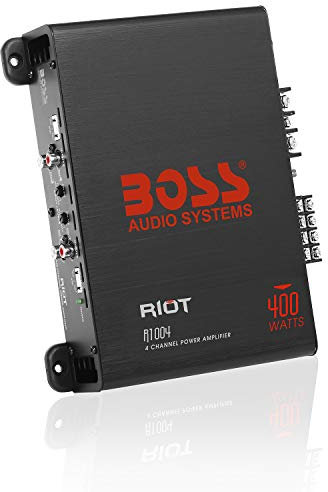 BOSS Audio Systems R1004 Riot Series 4 Channel Amplifier Car Audio - Class A/B, 400 High Output, 2-8 Ohm Stable, High/Low Level Inputs, Full Range