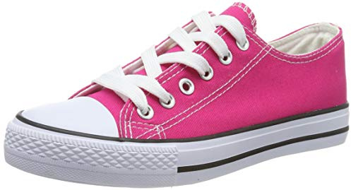 Ladies Canvas Shoes Womens Girls Shoes Casual Lace Up Retro Plimsolls Plimsoles Low Top Flat Gym Sports Trainers Lightweight Sneakers Fashion Pumps (Fuchsia, UK 6)