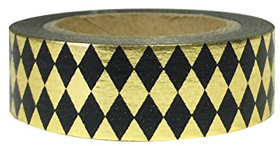 Wrapables Colorful Washi Masking Tape, Metallic Gold and Black Diamonds
