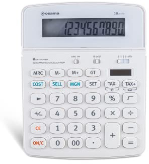Osama BIG DISPLAY, 12-stelliger Tischrechner mit großer neigbarer Anzeige und Kosten-Umsatz-Margen-Berechnungsfunktion - Weiß