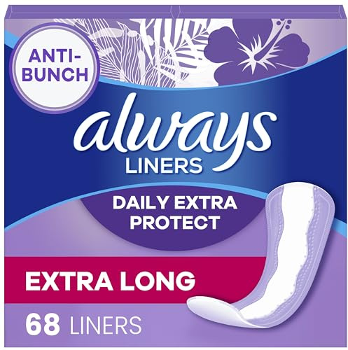 Always Daily Extra Protect Liners, Extra Long Length Length, Unscented Panty Liners, Feel Clean and Comfortable for up to 10 Hours, 68 Count