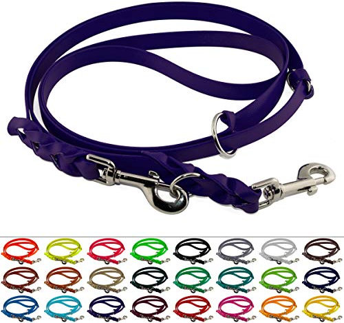 LENNIE Verstellbare BioThane Führleine, 9mm breit, 2,5m lang, Lila/Violett, geflochten, Doppelleine