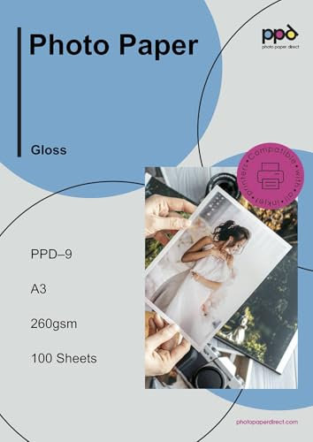 PPD 100 x A3 Inkjet Fotopapier Premium Glänzend 260 g/m2, Sofort Trocken, Wasserfest PPD-9-100