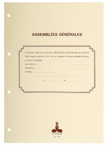 Le Dauphin - Réf. 2721D - Recharge numérotée/perforée 100 feuillets unis 90g, avec gardes pour classeurs juridiques Assemblées Générales, conseil d'administration, livres journal et d'inventaire - A4