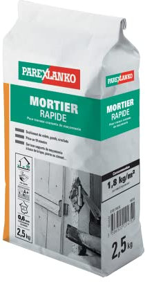 Parexlanko - Mortier Rapide - Gris - Tous types de scellements et petites réparations - Volets, portes, fenêtres - Prise rapide - Prêt à gâcher - 2,5kg