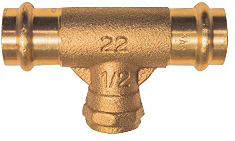 Cornat Press-T-Stück mit 2 Muffen, A 22 mm, B 1/2Zoll Innengewinde, 1 Stück, rotguss, T65312212B Rot