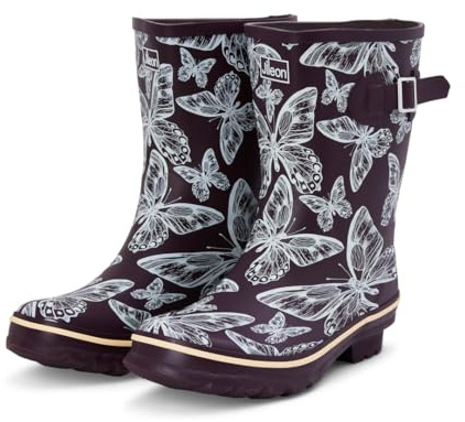 Jileon Mid Calf Rain Boots - Specially Designed For Wide Feet, Ankles or Calves - Half Height Waterproof Durable Wide Calf Rain Boots