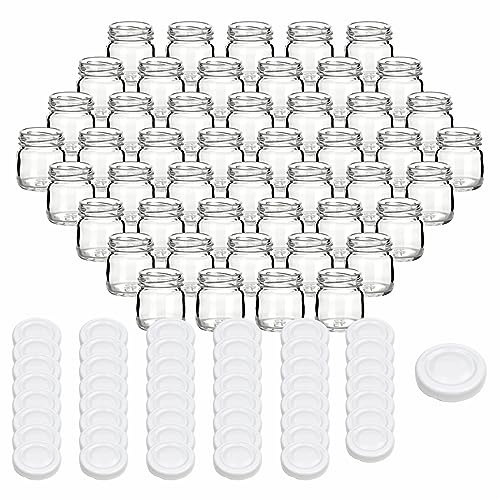 gouveo juego de 48 botes de conserva 40 ml mini con tapa de rosca blanco - mini botes de almacenamiento con tapa de rosca TO43 - tarros de mermelada, tarros de conserva (EGR040W)