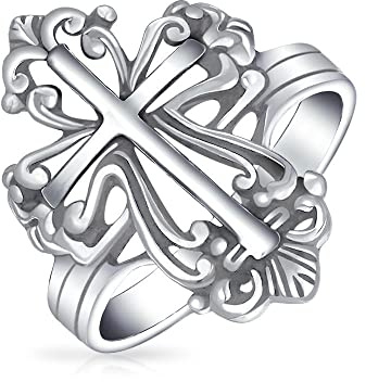 Clé Éternelle de la Vie Anneau Sceau Ovale Religieux Croix Ankh Égyptienne pour Femmes et Hommes en Argent Sterling .925