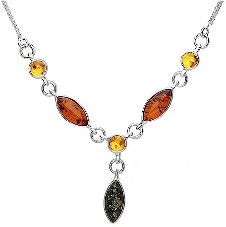Ámbar de plata de ley Collar – Plata Maciza Swirls y corazón collar de ámbar – ámbar joyas