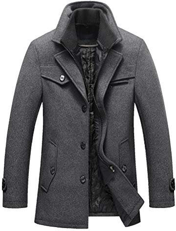 Lavnis Herren Warm Wollmantel Stehkragen Wintermantel Kurzmantel Winter Jacke Business Freizeit Style4 Grey L