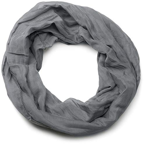 styleBREAKER leichter unifarbener Loop Schlauchschal | Sommerschal aus fließendem Material | Seidiges Halstuch für Damen & Herren | Weich, Luftig & Modisch | 77 x 46 cm, Farbe:Dunkelgrau