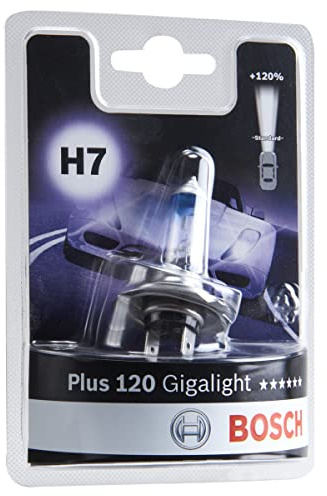 Bosch H7 Plus 120 Gigalight Ampoule de Phare Halogène, 12 V 55 W, Faisceau Lumineux 120% plus Long - Culot PX26d - 1 Ampoule de Rechange