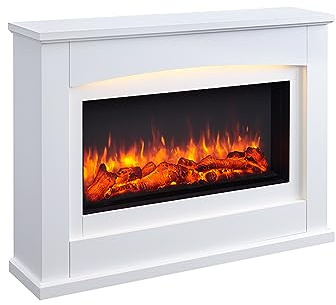 BALDERIA Elektrokamin Argon | Elektrischer Standkamin mit 3D-Flammeneffekt | Elektro Heizung 2000W, LED-Beleuchtung | Kamin mit Fernbedienung, Timer, & Thermostat | Weiß