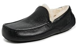UGG Men's Ascot Slipper, Black Leather, 18