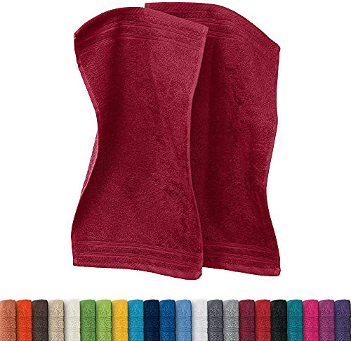 Erwin Müller Gästetuch Heidelberg 2er- Pack 100% Baumwolle weinrot Größe 30x50 cm - leichte Qualität, saugstark, schnelltrocknend, kompakt - ideal für Sport, Strand, Reisen