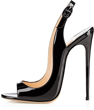 EDEFS Womens Peep Toe 120mm High Heels Sandal Open Toe Slingback Sandals Party Dress Shoes Black EU44