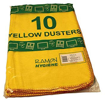 Ramon Hygiene Large Traditional Yellow Dusters, 50 x 40 cm, Pack of 10, Cleans and Polishes Surfaces,
