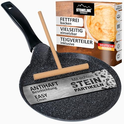 STONELINE Crepe Pfanne Induktion 25 cm, Omelettpfanne beschichtet mit echten Steinpartikeln, Pfannkuchen Pancake Pfanne Antihaft, Fettfrei Braten, Alle Herdarten, Grau