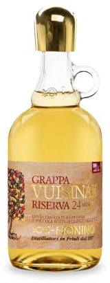 Distillerie Nonino, Grappa Vuisinar Riserva 24 Mesi, Invecchiata in Piccole Botti di Ciliegio – Bottiglia in Vetro da 700 Ml