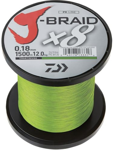 Daiwa J-Braid X8 0,13 mm, 8,0 kg/18 lbs, 1500 m kartreuse - flätad fiskelina