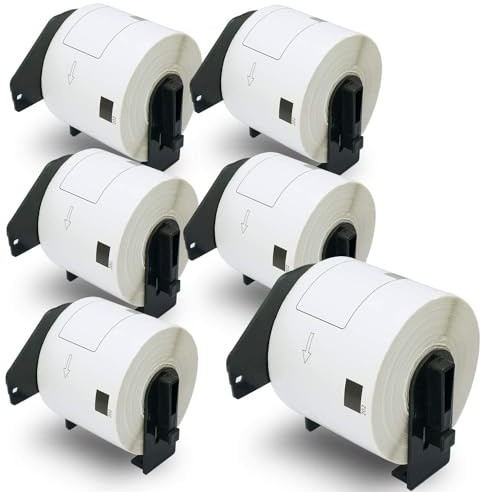 BETCKEY - 6 Rollos de DK-11202 Etiquetas Precortadas para Envíos Compatible con Brother, 62mm x 100mm, 1800 Etiquetas para Impresoras de Etiquetas QL | Compatible con impresoras de etiquetas Brother QL, etiquetas de envío/identificación