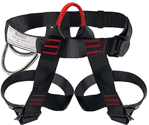 NewDoar Klettergurt, Bergsteiger-Klettergurt, Halbkörpergurt, Taillen-Hüftschutz, Verstellbarer Sicherheitsgurt zum Abseilen, Feuerrettung, Baumklettern, Baumpfleger mit Testbericht(Schwarz)