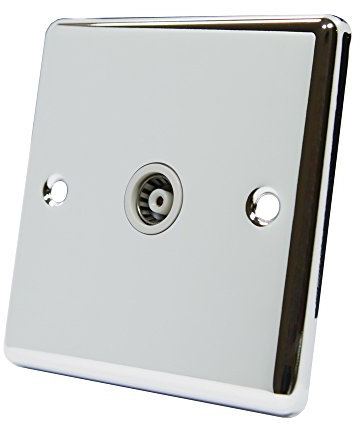 AET CPC1GTVWH 1 Gang Classical Chrome Polished Coaxial Female TV Socket with White Insert
