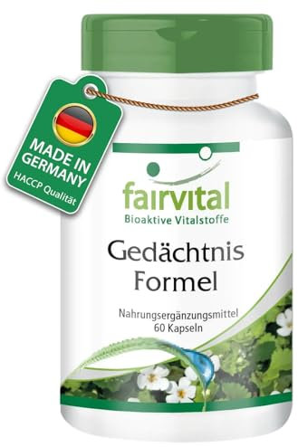 Fairvital | Fórmula de memoria - Bacopa Monnieri + Ginkgo Biloba + Fosfatidilserina + Taurina y Ácido fólico - VEGANA - Dosis elevada - 60 Cápsulas - Calidad Alemana