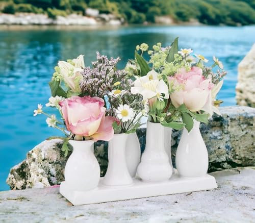 Jinfa Handgefertigte kleine Keramik Deko Blumenvasen Set aus 7 Vasen in weiß-für Trockenblumen, Pampasgras, getrocknete Blumen