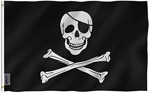 Anley Fly Breeze 3x5 Foot Jolly Roger Flag with Patch - Vivid Color and UV Fade Resistant - Canvas Header and Double Stitched - Pirate Flags Polyester with Brass Grommets 3 X 5 Ft