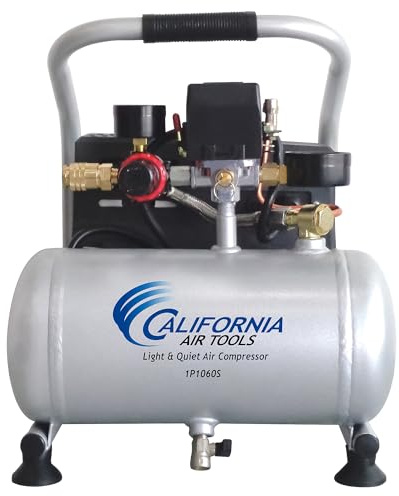 California Air Tools CAT-1P1060S Light & Quiet Portable Air Compressor, Lightweight, Ultra Quiet, Oil-Free, 1 Gallon Steel Tank, .6 HP, 56 dBA Noise Level, Silver