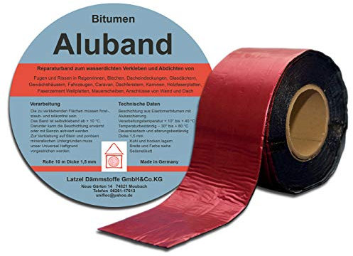 Ruban d'étanchéité en aluminium bitumé - Ruban de réparation de bitume - Couleur Rouge - 300 mm - Rouleau de 10 m d'épaisseur 1,5 mm