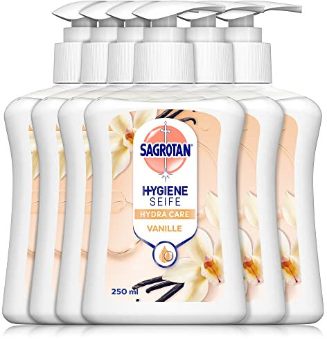Sagrotan Handseife Vanille und Cashmere – Hygienische Flüssigseife – 6 x 250 ml Seifenspender