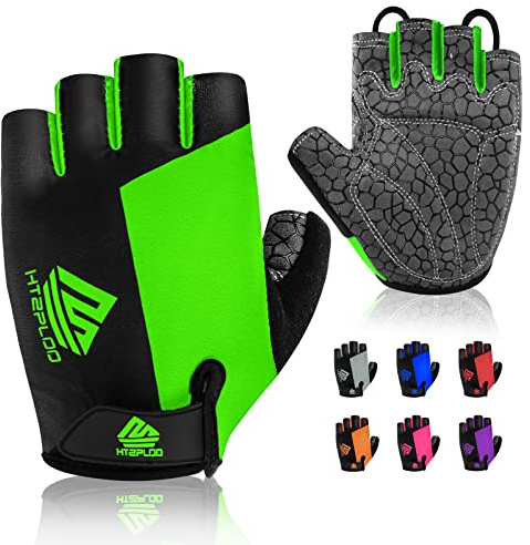 HTZPLOO Bike Gloves - Cycling Biking Gloves for Men Women with Anti-Slip Shock-Absorbing Pad, Light Weight, Nice Fit, Half Finger (Green, X-Large)