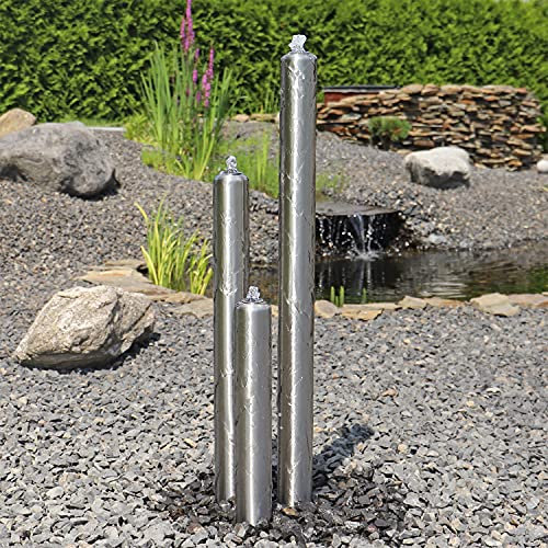 CLGarden Edelstahl Säulenbrunnen ESB1 mit 3 Säulen 100cm Gartenbrunnen Wasserspiel Brunnen Außenbereich Springbrunnen mit LED Beleuchtung 12V