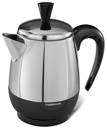 Farberware Electric Coffee Percolator, FCP240, Stainless Steel Basket, Automatic Keep Warm, No-Drip Spout, 4 Cup, Black/Silver