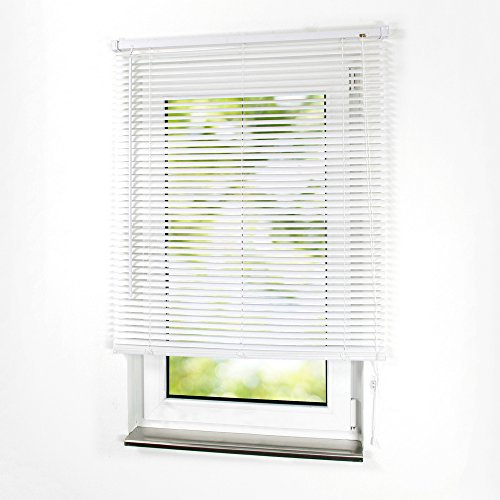 Sonnenschutz-HH PVC/Kunststoff-Jalousie Breite 60 x 160 cm Höhe in Farbe weiß - Lamellenbreite 25 mm - Kunststoff Jalousien Jalousette Fensterjalousie Fenster-Rollo Kunststoffjalousie