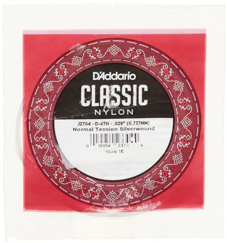 Corda singola D'Addario J2704 in nylon per chitarra classica, adatta per studenti, tensione normale, quarta corda