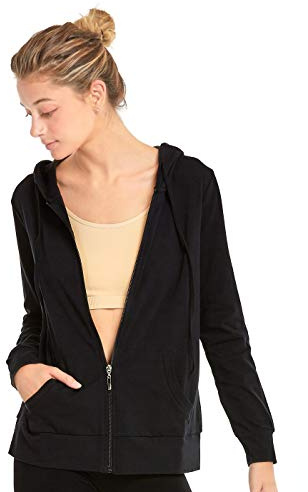 Sofra Women's Thin Cotton Zip Up Hoodie Jacket (M, Black)