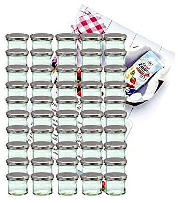 MamboCat 50er Set Sturzglas 125 ml Marmeladenglas Einmachglas Einweckglas to 66 silberner Deckel incl. Diamant-Zucker Gelierzauber Rezeptheft