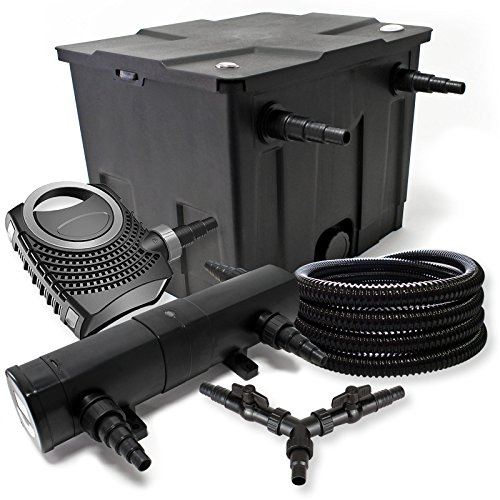 SunSun komplett set: CBF-350 dammfilter upp till 12 000 L dammfiltersystem som flödesfilter, CTF-8000 dammpump 8000 l/h 70 W, CUV-224 dammklarare UVC klarare med 24 W, 25 m dammslang 25 mm