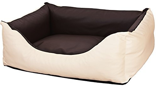 CopcoPet Hundebett Rocco Braun/Beige 90 x 70 cm – Wendebett aus pflegeleichtem Kunstleder – Waschbar & bequem – Mit erhöhtem Rand – Formstabiler Schlafplatz für mittelgroße Hunde